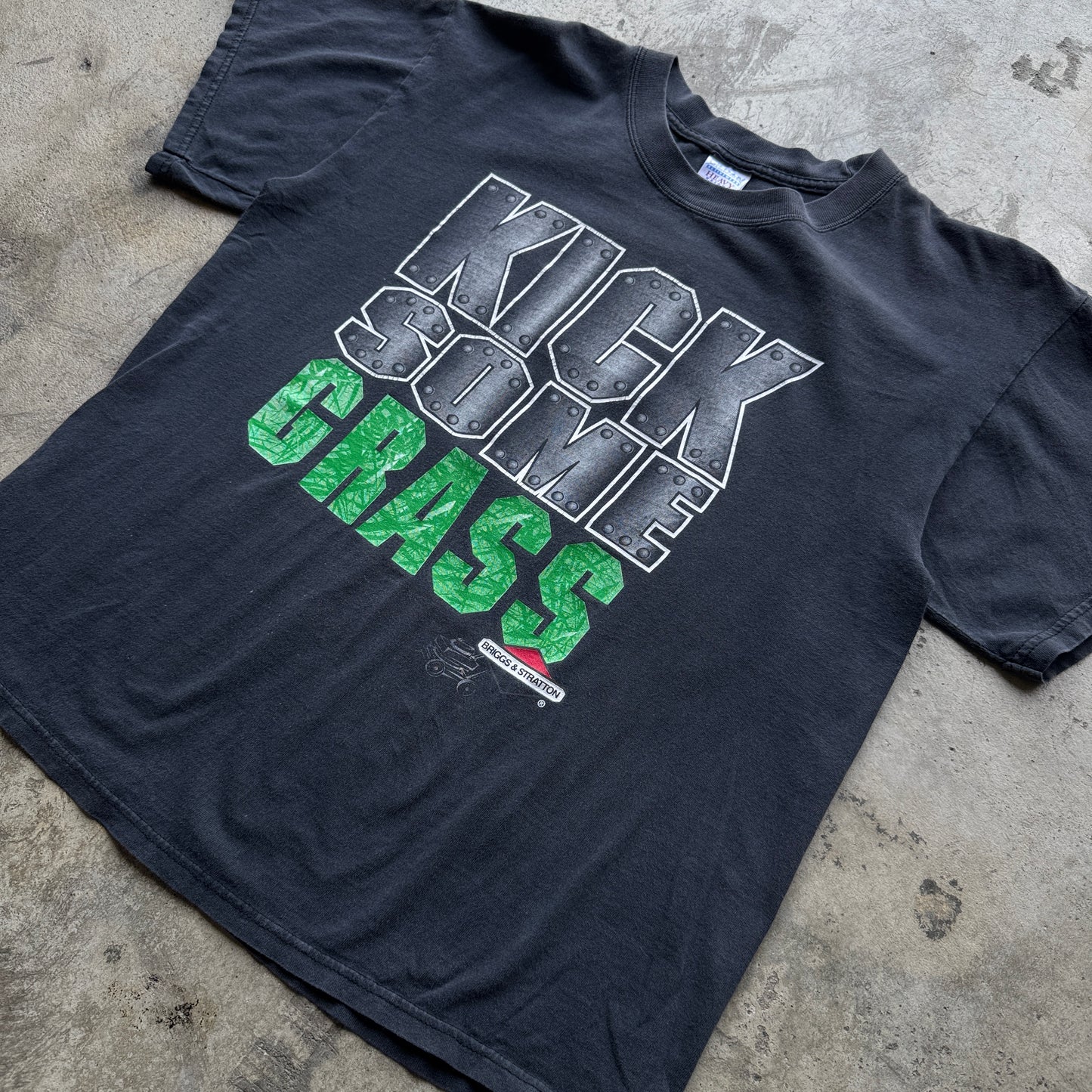 1990S "KICK SOME GRASS" FADED BLACK TEE